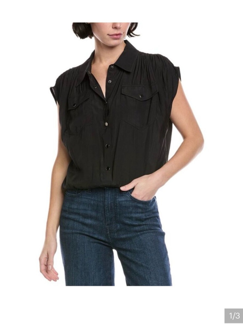 Ramy Brook Black Cap-Sleeve Blouse